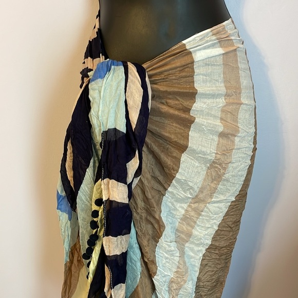 Ann Taylor Rayon Striped Multicolor Pom Pom End Scarf or Coverup Wrap OS - Picture 12 of 16